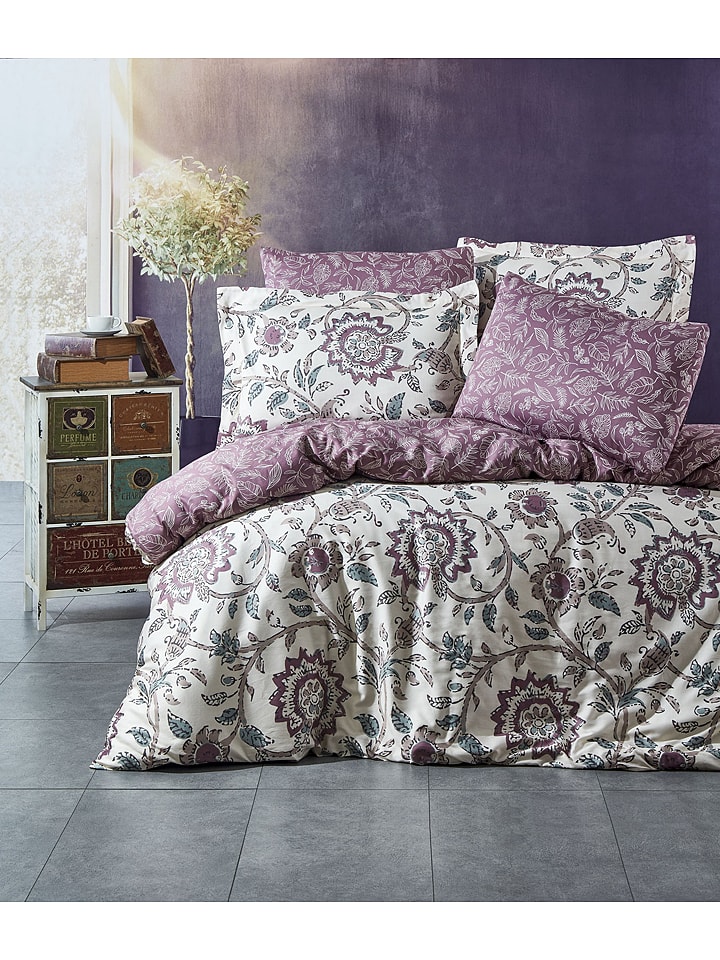 Sweet Home Satin Bettwasche Set Jeremy In Lila Beige Gunstig