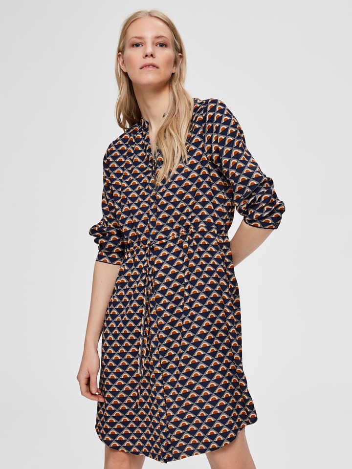 Selected Femme Jurk Laura Damina Blauw Meerkleurig Goedkoop
