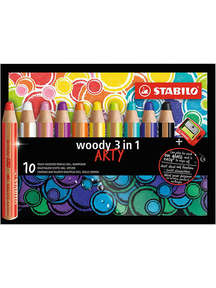 STABILO XXL-Buntstifte "Woody 3in1 - Arty" - 10 Stück+Spitzer - 16% | Schulzubehoer