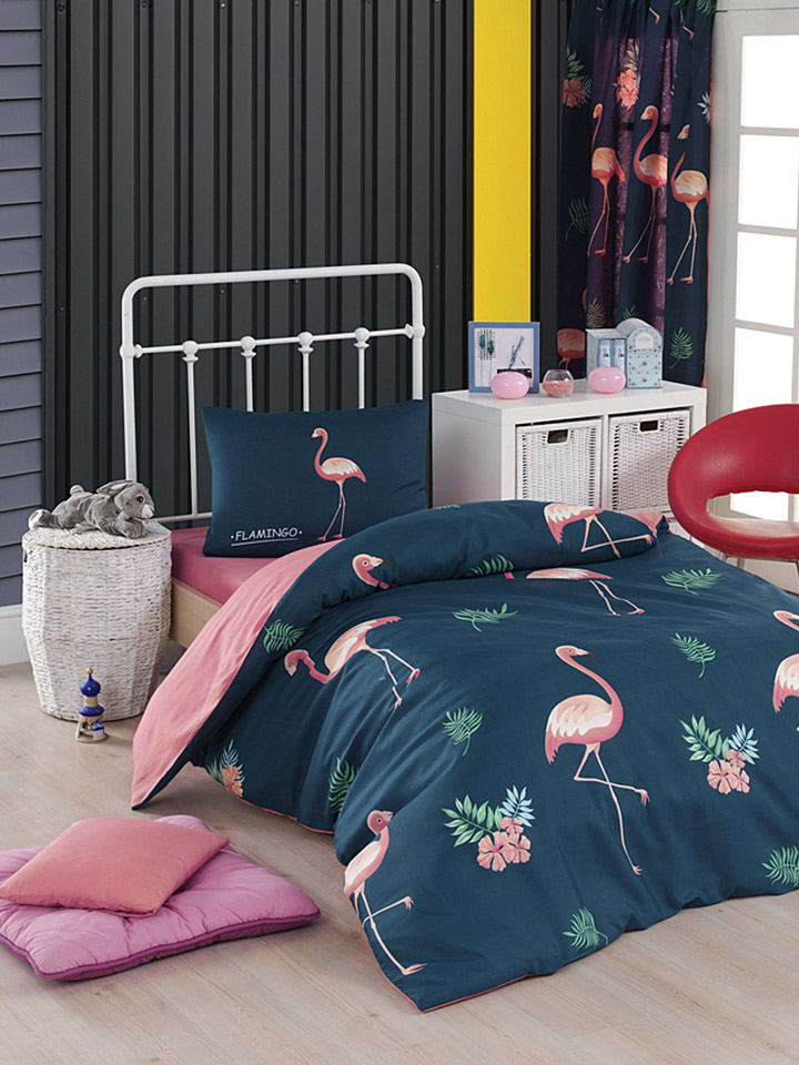 Colorful Cotton Bettwäsche-Set "Big Filamin" in Dunkelblau/ Rosa - 68% | Größe 240x220 cm | Bettwaesche-bettwaren
