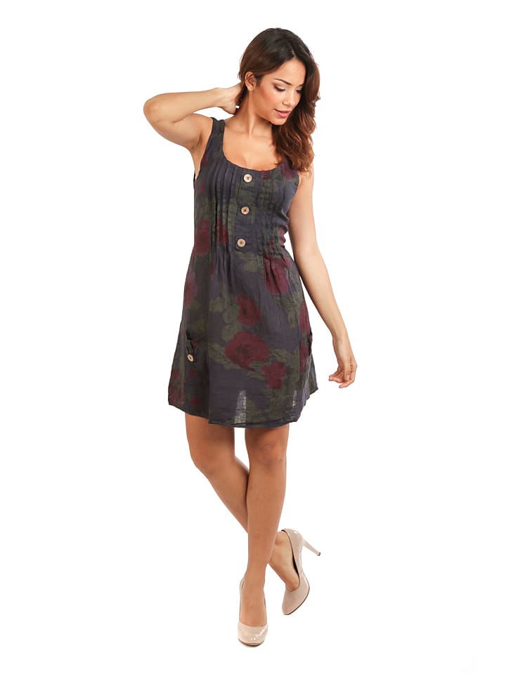 Naturelle En Lin Linnen Jurk Donkerblauw Bordeaux Groen