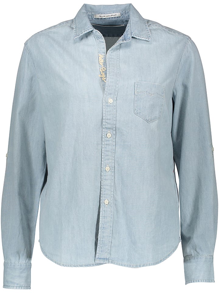 Replay Jeansbluse in Hellblau - 53% | Größe M | Damen blusen Replay Jeansbluse in Hellblau - 53% | Größe M | Damen blusen