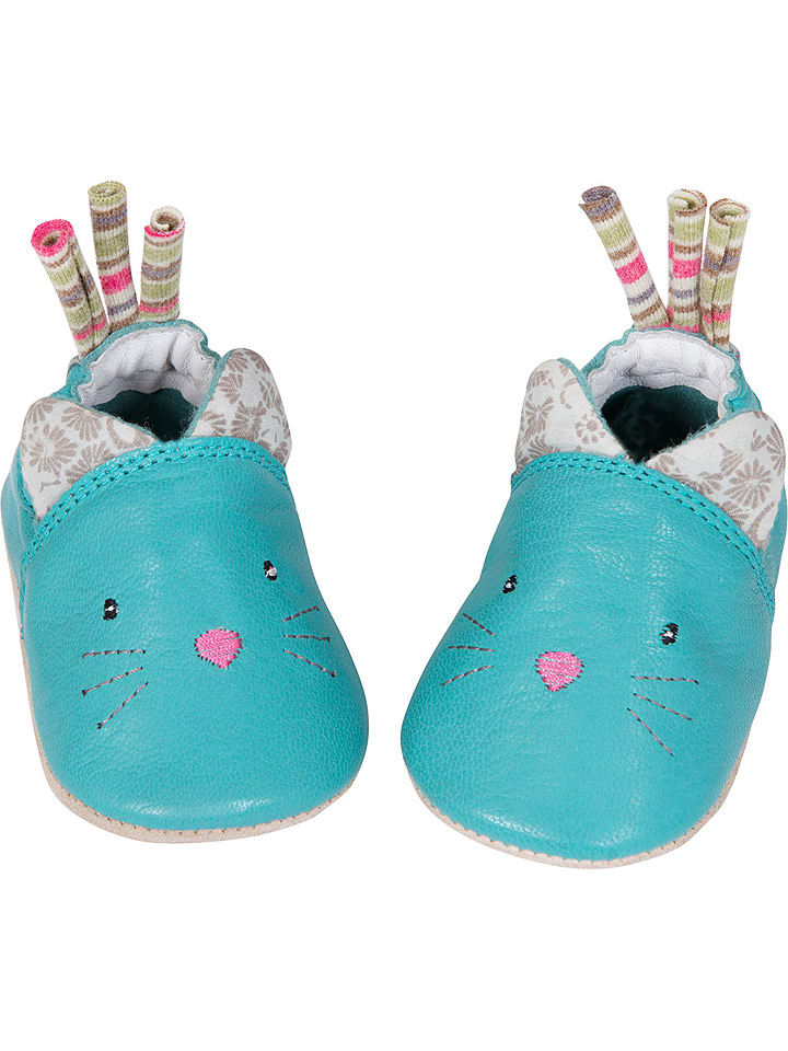 Babys Schuhe | Leder-KrabbelschuheLes Pachats in Türkis - RN55159