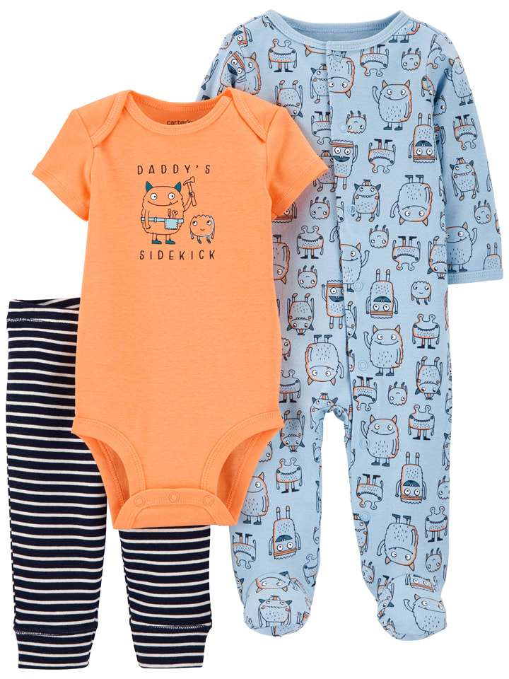 Babys Bekleidung | 3tlg. Outfit in Orange/ Hellblau/ Dunkelblau - FU72771