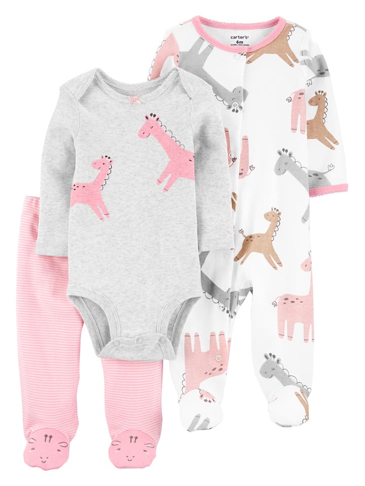 Babys Bekleidung | 3tlg. Outfit in Grau/ Weiß/ Rosa - UN57841