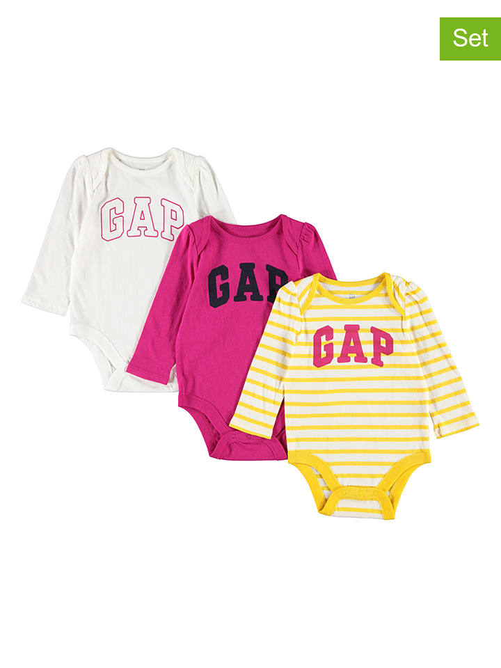 Babys Bekleidung | 3er-Set: Bodys in Weiß/ Pink/ Gelb - RQ22011