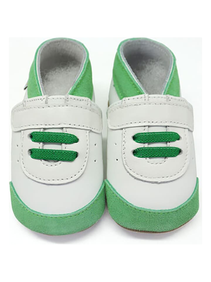 Babys Schuhe | Leder-Krabbelschuhe in Grün/ Weiß - PE65705