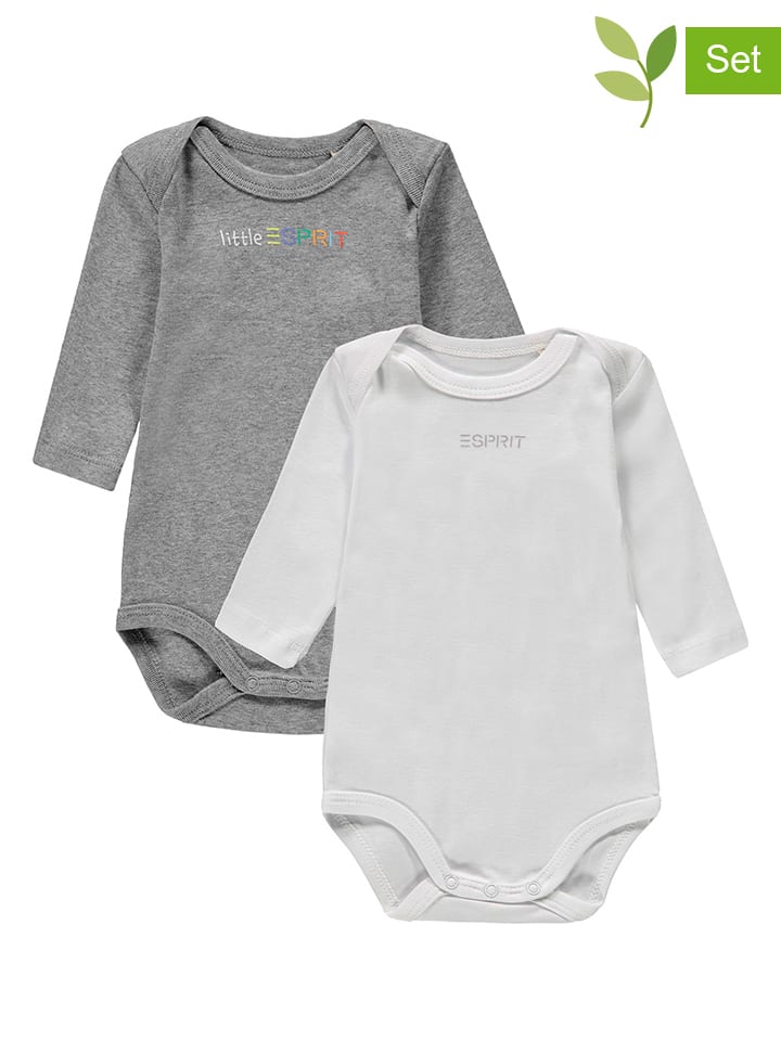 Babys Bekleidung | 2er-Set: Bodys in Grau/ Weiß - QI92514