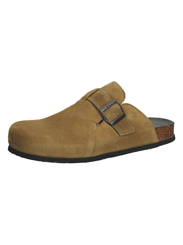 Herren Schuhe | Leder-Clogs in Oliv - RN49567