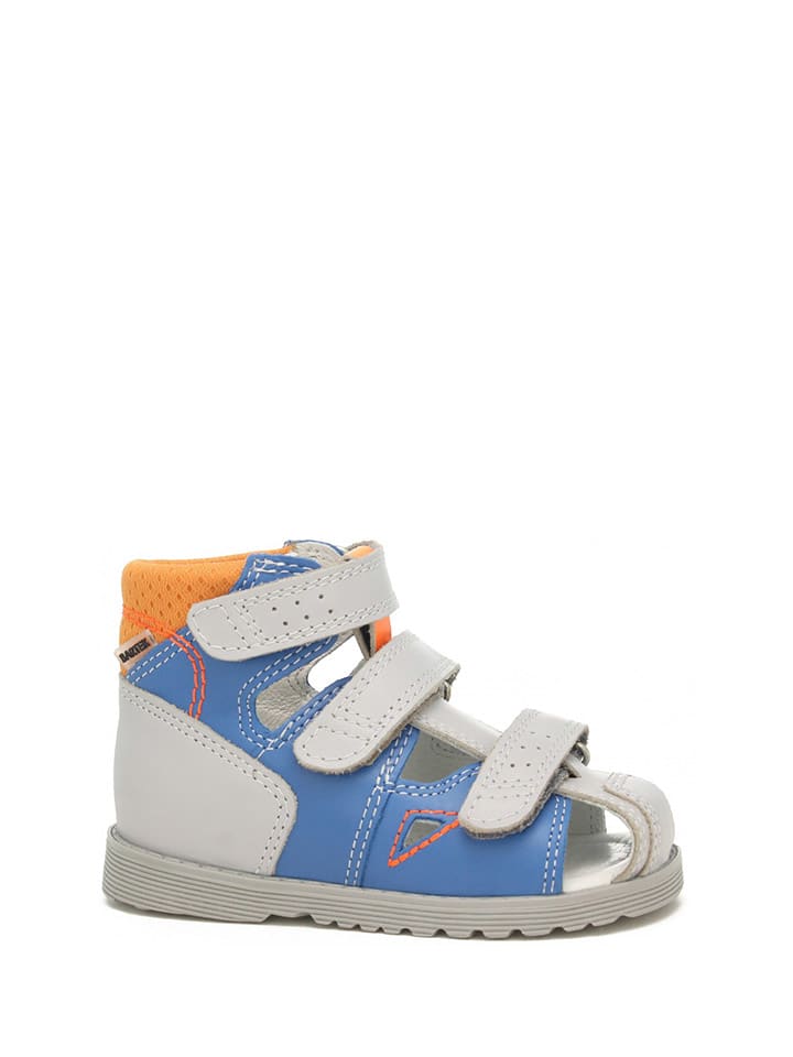 Babys Schuhe | Leder-Halbsandalen in Grau/ Orange/ Blau - MF16979