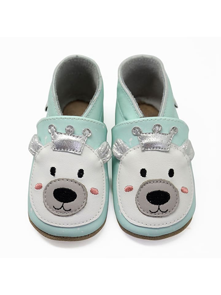 Babys Schuhe | Leder-Krabbelschuhe in Grau/ Gelb - UO86928