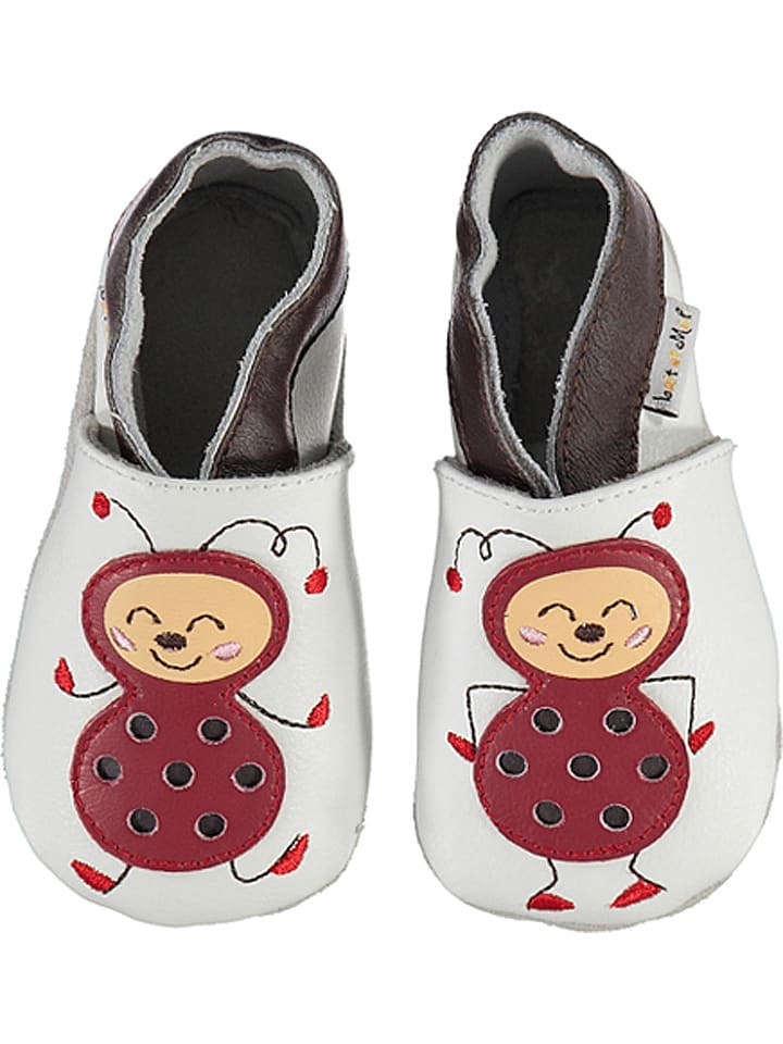 Babys Schuhe | Leder-KrabbelschuheMarienkäfer in Weiß/ Rot - AF00818