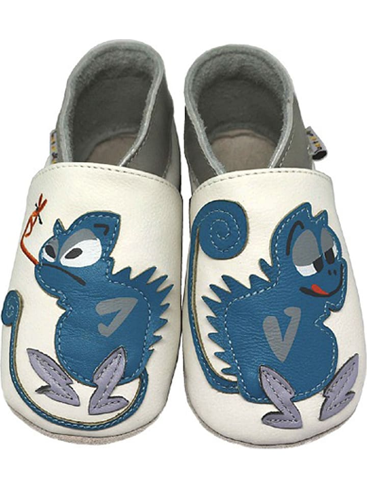 Babys Schuhe | Leder-KrabbelschuheHunde am Meer in Beige/ Blau - SY06829
