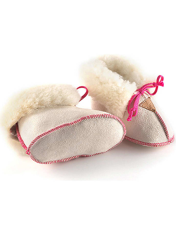 Babys Schuhe | Lammfell-BabyschuheSchnürli in Weiß/ Rosa - UF35161