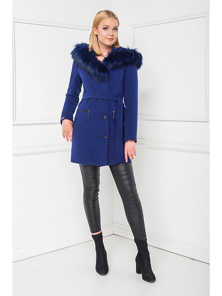 wollmantel damen blau mit kapuze