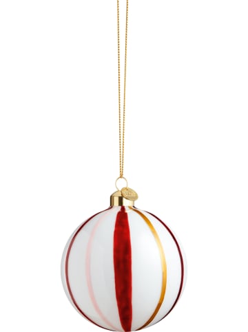 Holme Gaard Kerstbal "Souvenir" wit/rood/goudkleurig - Ø 8 cm