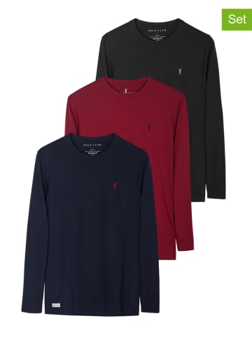 Polo Club 3-delige set: longsleeves rood/donkerblauw/antraciet