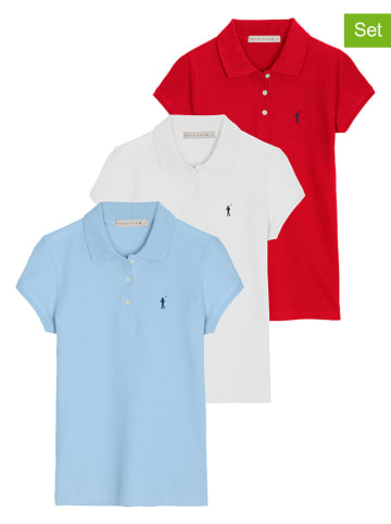 Polo Club 3-delige set: poloshirts lichtblauw/wit/rood