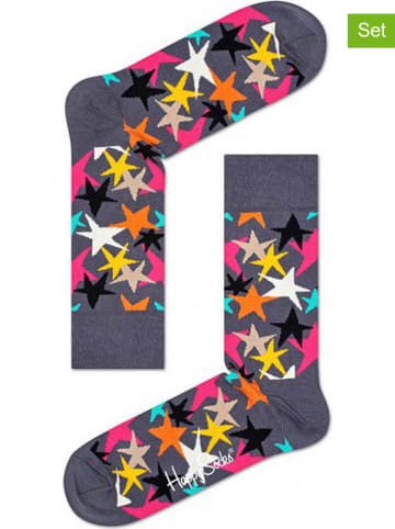 Happy Socks 2-delige set: sokken "Stars" grijs/meerkleurig