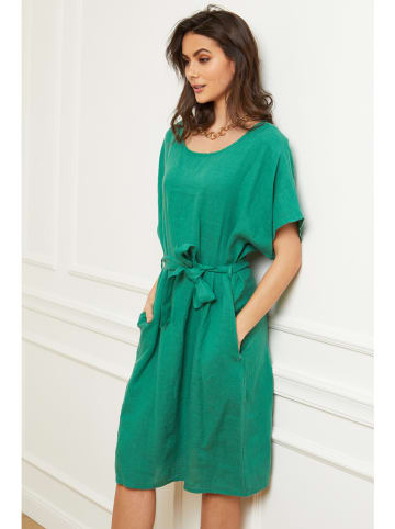 Fleur de Lin Lniana sukienka "Cecilia" w kolorze zielonym