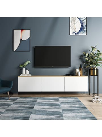Scandinavia Concept Szafka RTV "Neon" w kolorze biało-brązowym - 160 x 35 x 32 cm