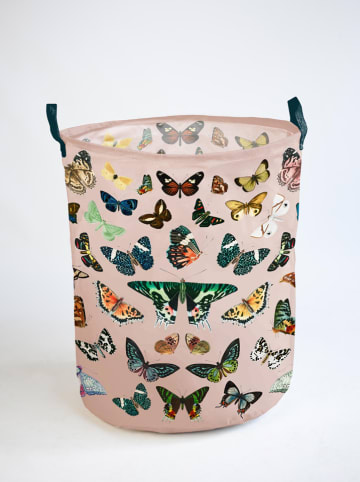 Folkifreckles Kosz "Butterflies" w kolorze jasnoróżowym ze wzorem - wys. 50 x Ø 40 cm