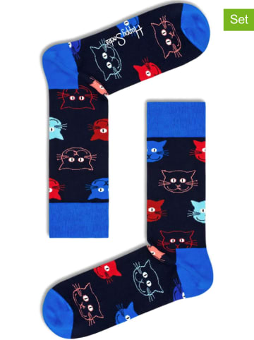 Happy Socks 2-delige set: sokken "Santa Cat" blauw/meerkleurig