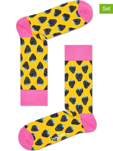 Happy Socks 2-delige set: sokken "Strawberry" geel/lichtroze