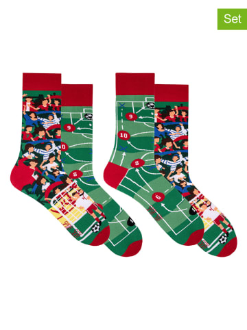 Spox Sox Skarpety (2 pary) "Football" w kolorze zielono-czerwonym