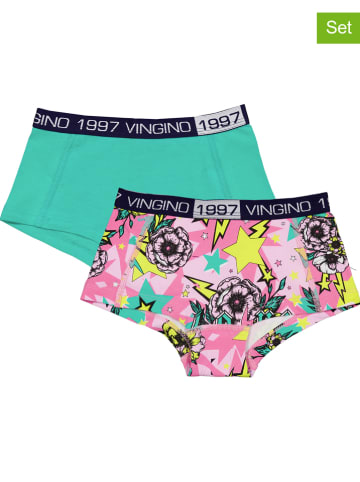 Vingino 2-delige set: hipsters "Flower space" turquoise/lichtroze