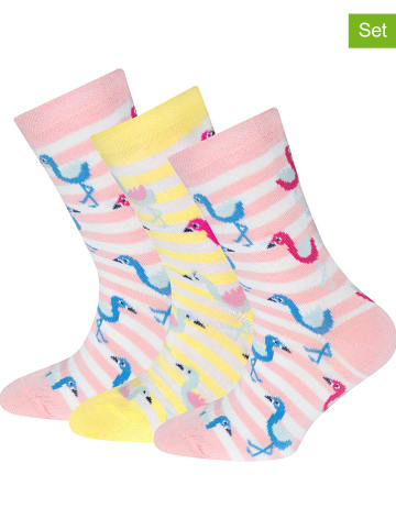Ewers 3-delige set: sokken "Flamingo's" lichtroze/geel