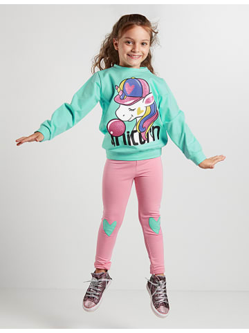 Deno Kids 2-delige outfit "Bubble Unicorn" turquoise/lichtroze