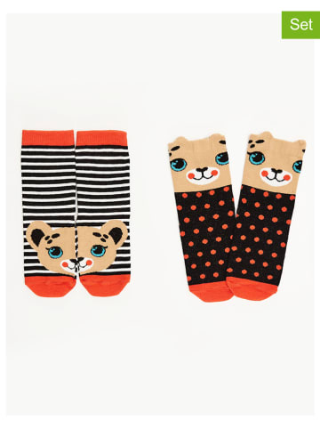 Deno Kids 2-delige set: sokken "Leopard" zwart/oranje