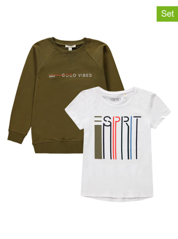 ESPRIT 2-delige set: sweatshirt en shirt kaki/wit