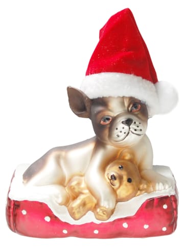 Krebs Glas Lauscha Kerstboomversiering "Hond met muts & Teddybeer" rood/meerkleurig - (L)8 cm