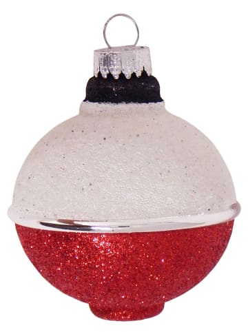 Krebs Glas Lauscha Kerstbal wit/rood - Ø 6 cm