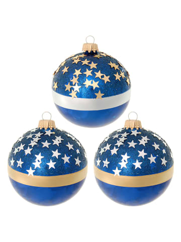 Krebs Glas Lauscha Kerstballen "Sterrennacht" blauw - 3 stuks