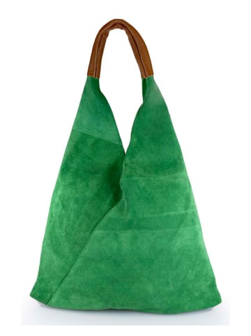 Mila Blu Leren schoudertas "Mirtillo" groen - (B)34 x (H)39 x (D)8 cm