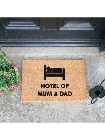 Artsy Kokosvezel deurmat "Hotel of Mum & Dad" lichtbruin - (L)60 x (B)40 cm