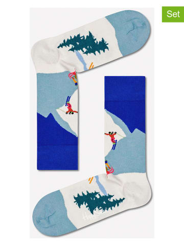 Happy Socks 2-delige set: sokken "Downhill Skiing" blauw/wit