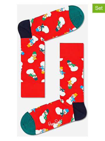 Happy Socks 2-delige set: sokken "Snowman" rood/meerkleurig