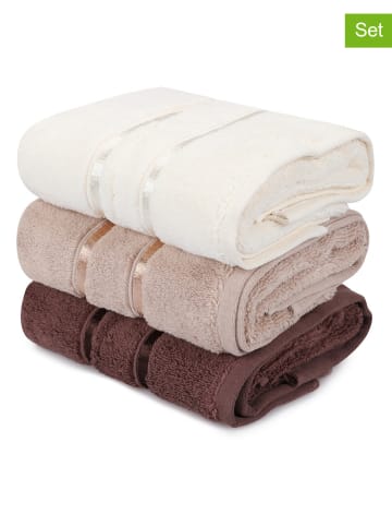 Elizabed 3-delige set: handdoeken lichtbruin/bruin/crème