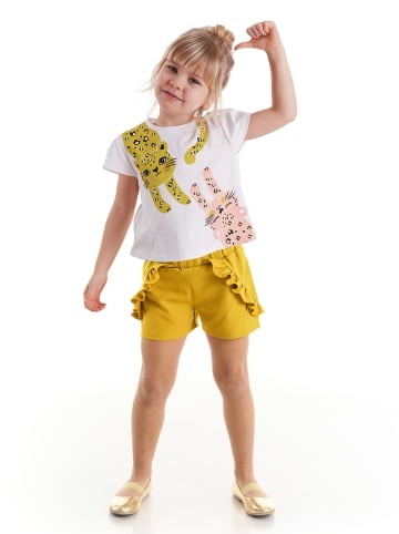 Deno Kids 2-delige outfit "Funny Cats" wit/limoengroen
