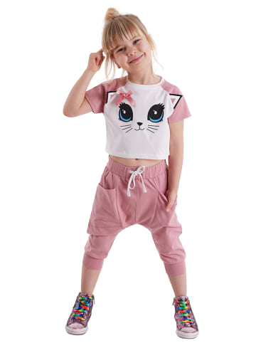 Deno Kids 2-delige outfit "Cat" lichtroze/wit