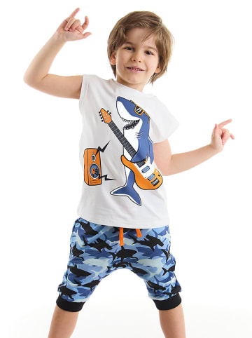 Deno Kids 2-delige outfit "Guitarist Shark" wit/blauw