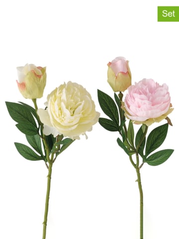 Boltze 2-delige set: decoratieve kunstbloemen "Roos" geel/lichtroze/groen - (H)59 cm
