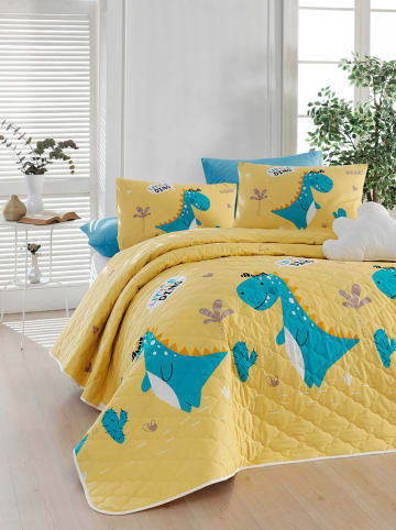 Colorful Cotton 3-delige renforcé bedspreiset "Little Dino" geel/lichtblauw