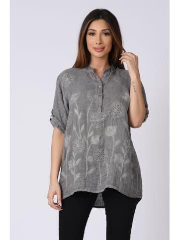 Plus Size Company Lniana bluzka "Kenza" w kolorze szarobrązowym