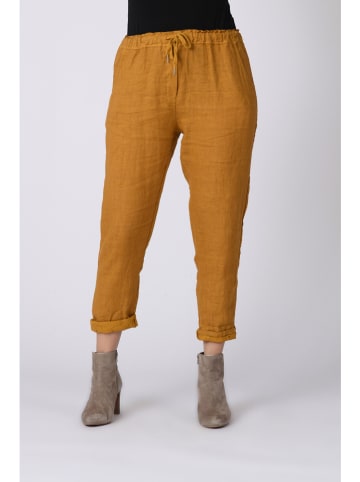 Plus Size Company Lniane spodnie "Kristen" w kolorze karmelowym
