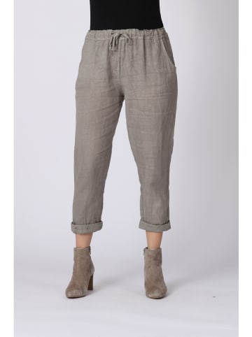 Plus Size Company Lniane spodnie "Kristen" w kolorze szarobrązowym